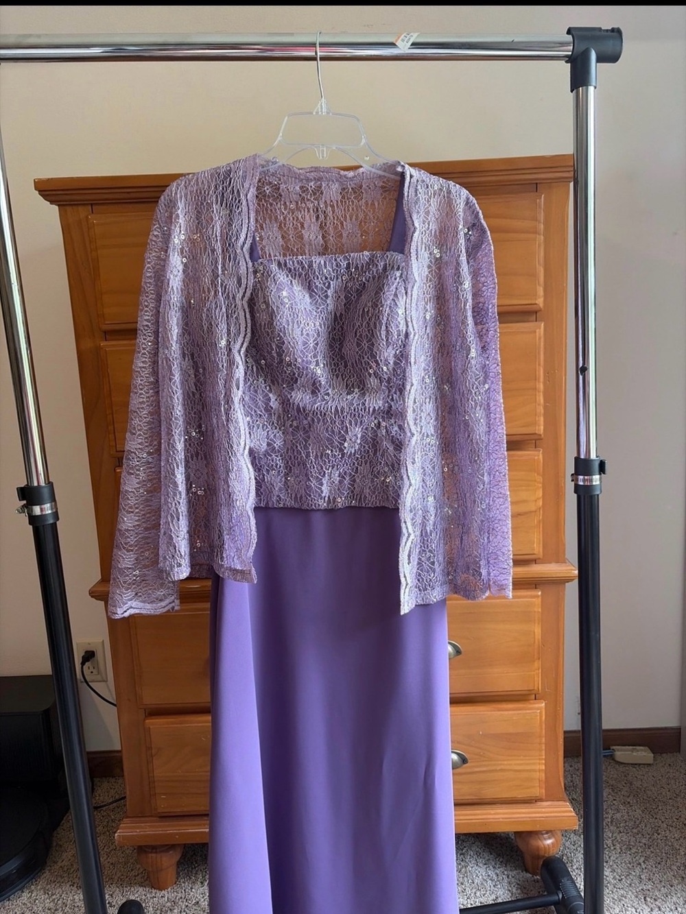 Lavender Lace Overlay Evening Dress Set